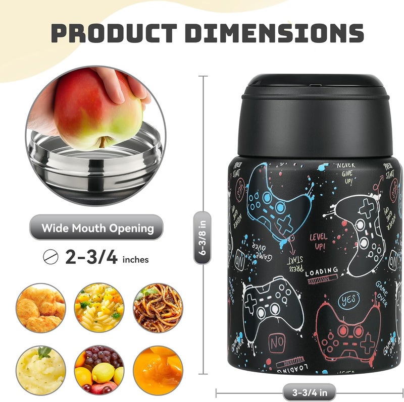 Haweek Soup Thermo for Hot Food Kids 16oz Insulated Food Jar Leakproof Thermo Lunch Container for Kids Wide-Mouth Stainless Steel Lunch Box for School with Handle Folding Spoon(3+)​ - Image 3